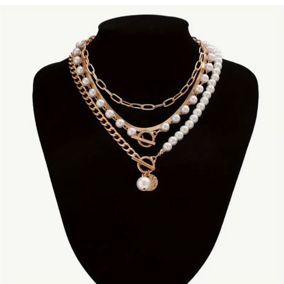 Boho Chic Gold-tone and Faux Pearl Layered 4pc Necklace Set - Picture 2 of 3